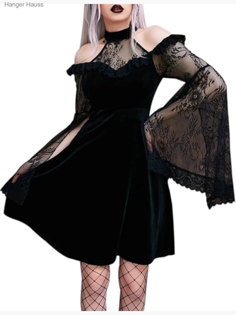 Gothic Cold Shoulder Mesh Dress With Split Sleeves